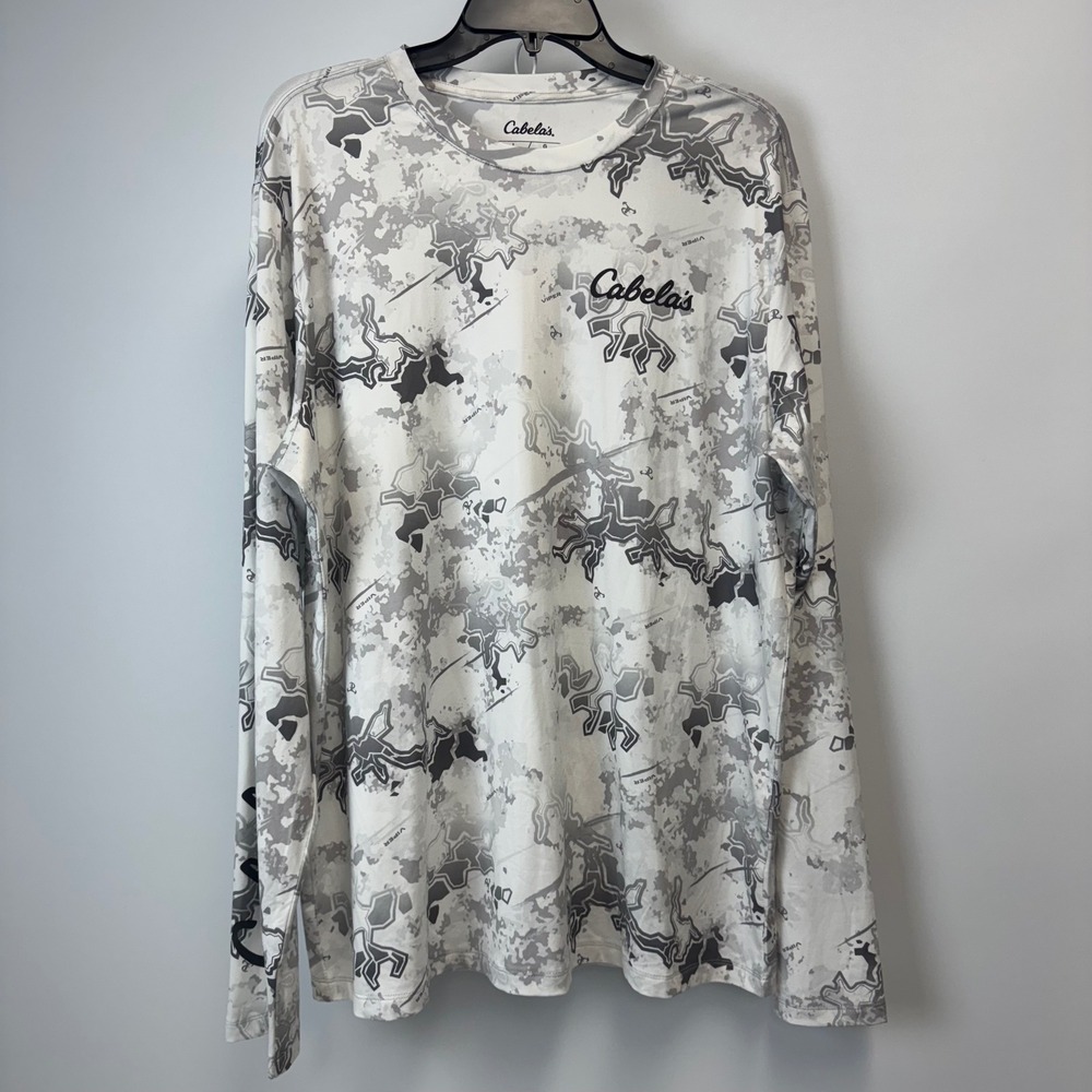 Cabelas Mens Viper Western Camo Long Sleeve Performance Shirt Grey White Large